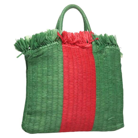 GUCCI Hand Bag Straw Green Red - Picture 1 of 16